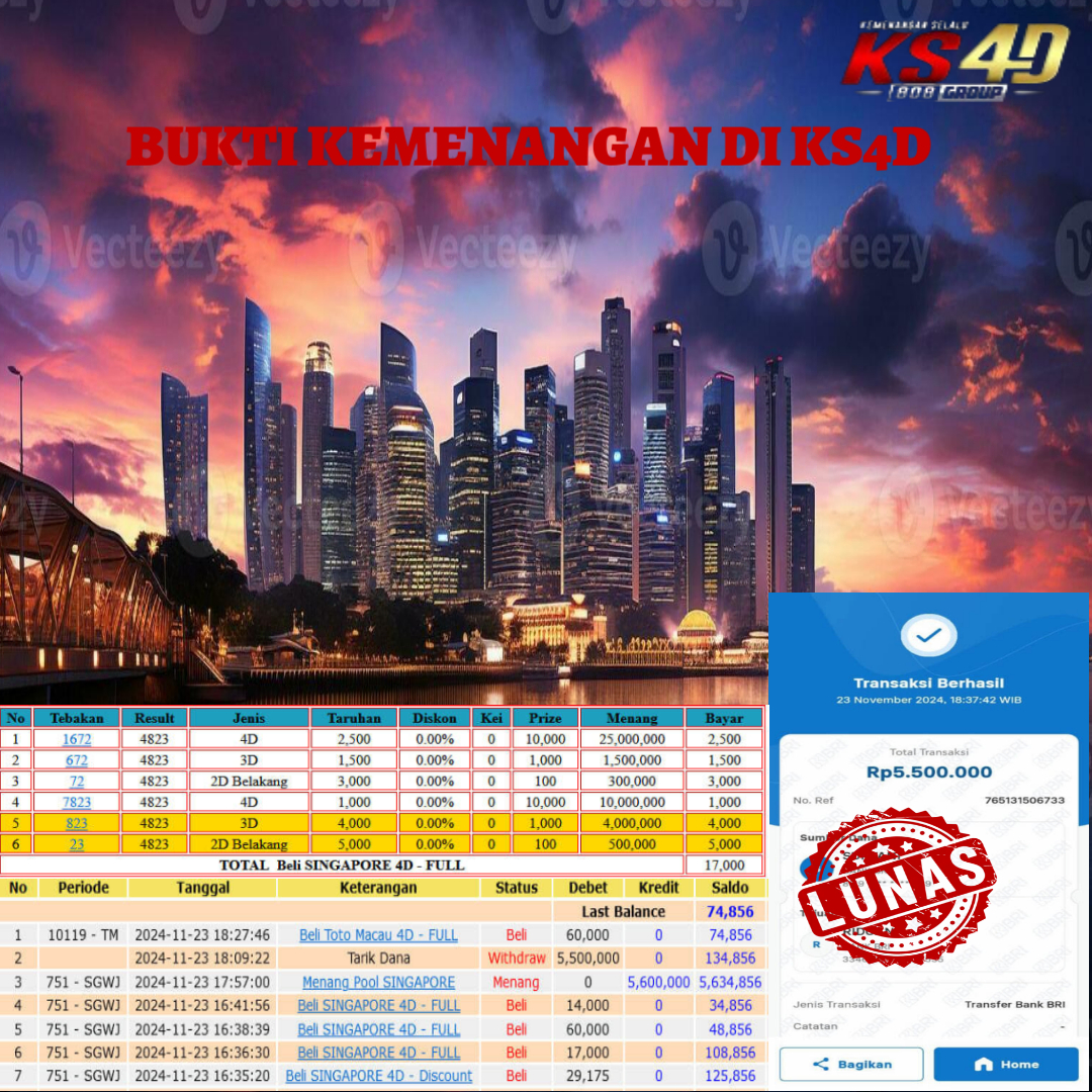 BUKTI KEMENANGAN PERMAINAN TOGEL SINGAPORE 23 NOVEMBER 2024